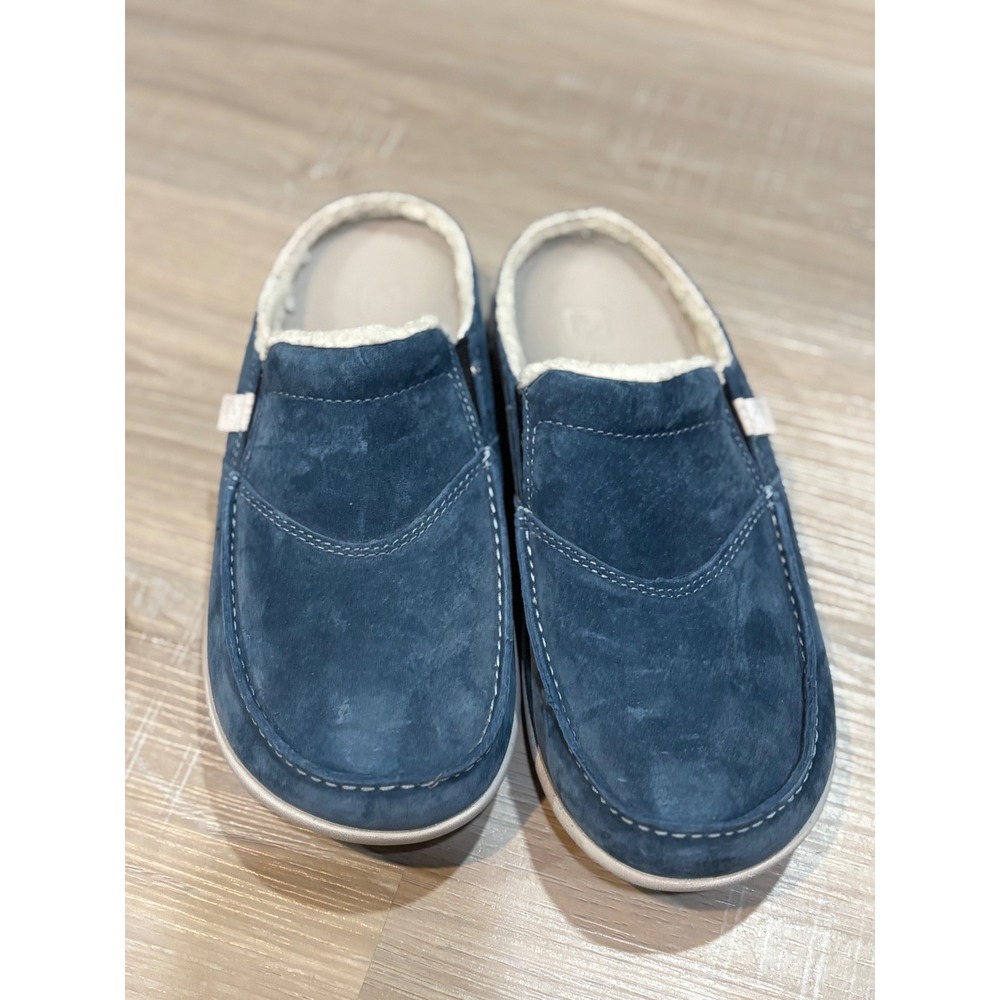 Spenco Siesta Slide Navy Blue Suede Wool Lined Orthotic Mules Womens 8